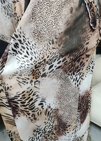 Uzun Kahverengi Zebra Desenli Bohem Kimono - Görsel 11