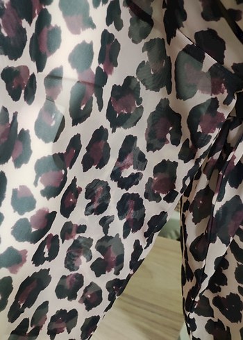 Leopar Desenli Kemerli Kısa Bohem Kimono - Görsel 9