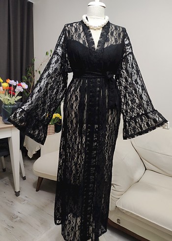 Siyah Dantel Uzun Kadın Giydirme Elbise - Görsel 4