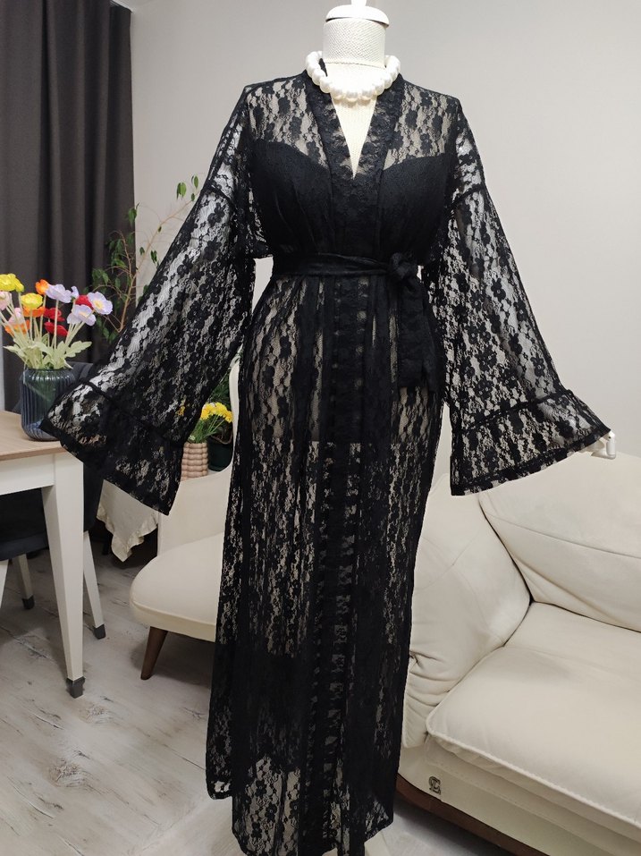 Siyah Dantel Uzun Kadın Giydirme Elbise - Görsel 4