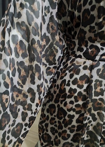 Kahverengi Leopar Desenli Uzun Kadın Kimono - Görsel 11