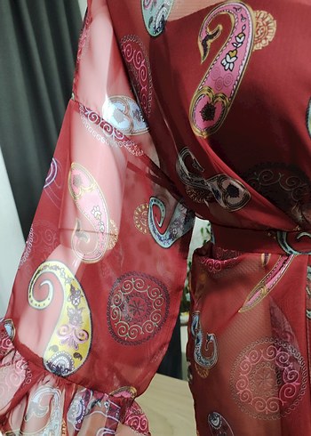 Bordo Bohem Uzun Kimono - Görsel 10