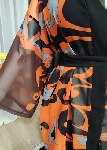 Renkli Desenli Kadın Mini Kimono - Görsel 8