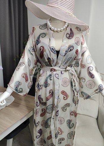 Bohem Uzun Beyaz Kimono - Görsel 6