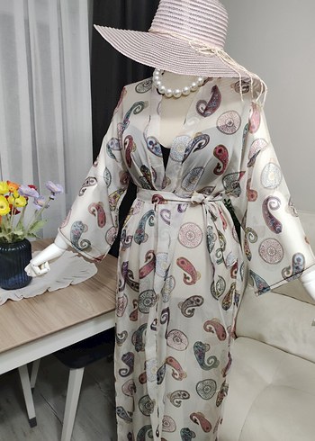 Bohem Uzun Beyaz Kimono - Görsel 3