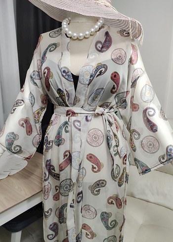 Bohem Uzun Beyaz Kimono - Görsel 4