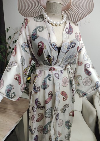 Bohem Uzun Beyaz Kimono - Görsel 8