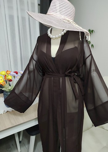 Bohem Tarzı Uzun Kahverengi Kadın Sabahlık - Görsel 4