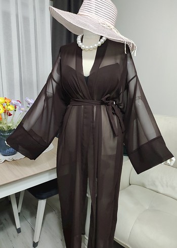 Bohem Tarzı Uzun Kahverengi Kadın Sabahlık - Görsel 2