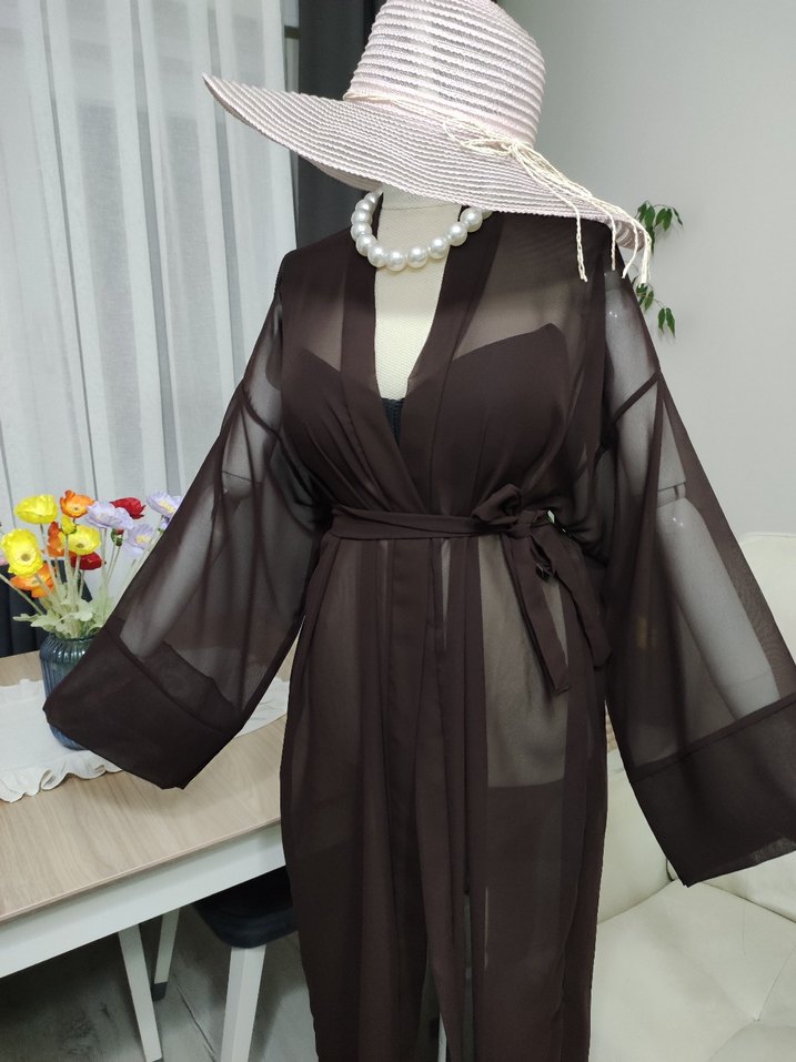 Bohem Tarzı Uzun Kahverengi Kadın Sabahlık - Görsel 4