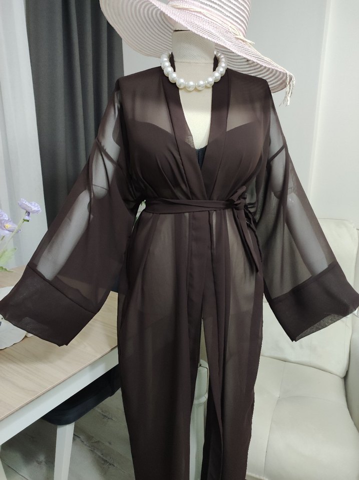 Bohem Tarzı Uzun Kahverengi Kadın Sabahlık - Görsel 5