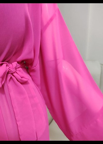 Pembe Uzun Kadın Kimono V Yaka - Görsel 8