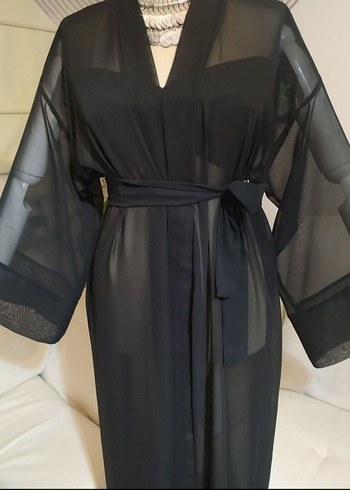 Siyah Uzun Kadın Kimono - Görsel 6