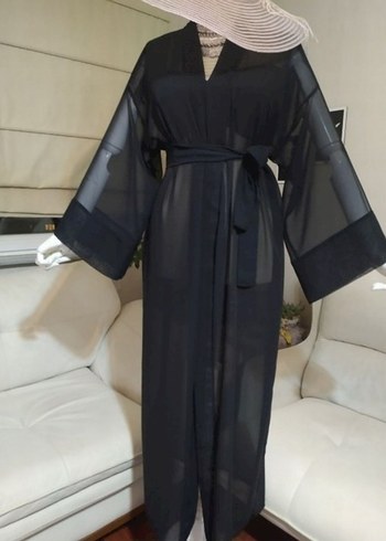 Siyah Uzun Kadın Kimono - Görsel 4
