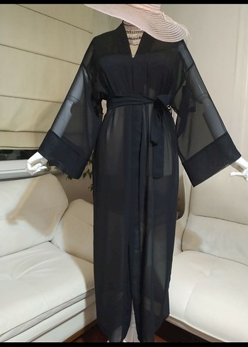 Siyah Uzun Kadın Kimono - Görsel 2
