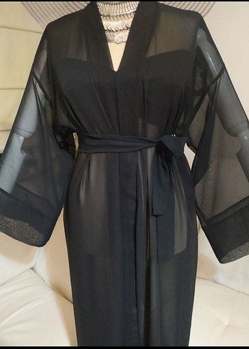 Siyah Uzun Kadın Kimono - Görsel 5