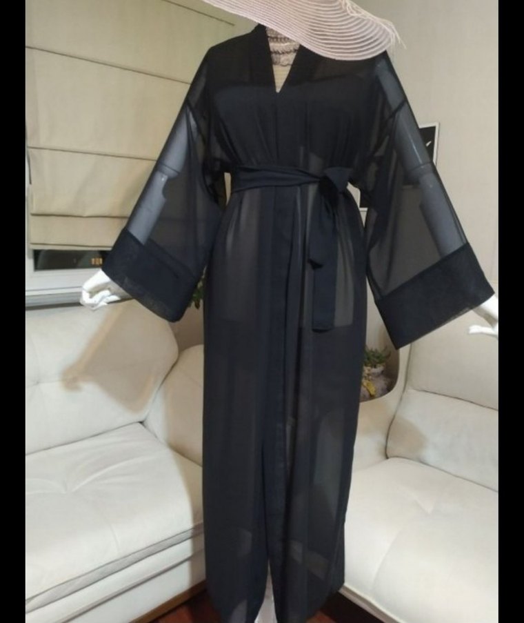 Siyah Uzun Kadın Kimono - Görsel 4