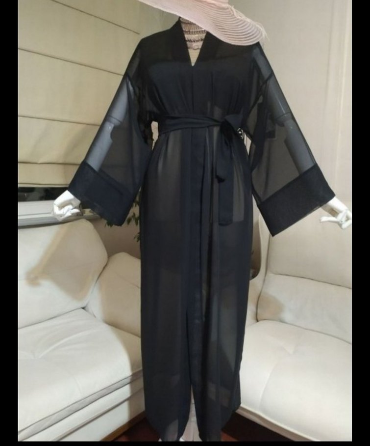 Siyah Uzun Kadın Kimono - Görsel 3