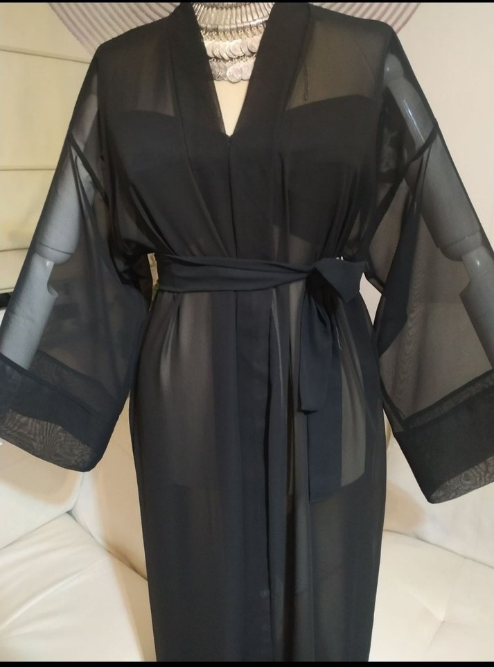 Siyah Uzun Kadın Kimono - Görsel 5