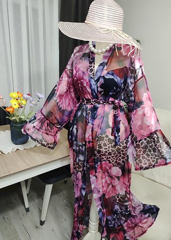 Uzun Pembe Bohem Kadın Kimono - Görsel 3