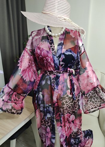 Uzun Pembe Bohem Kadın Kimono - Görsel 8