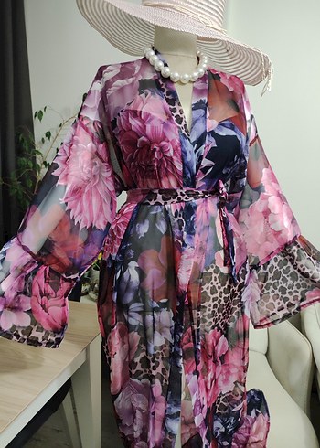 Uzun Pembe Bohem Kadın Kimono - Görsel 7