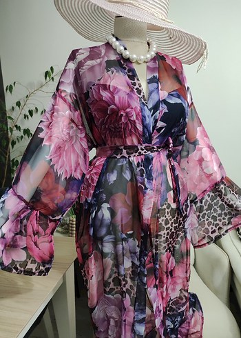 Uzun Pembe Bohem Kadın Kimono - Görsel 6