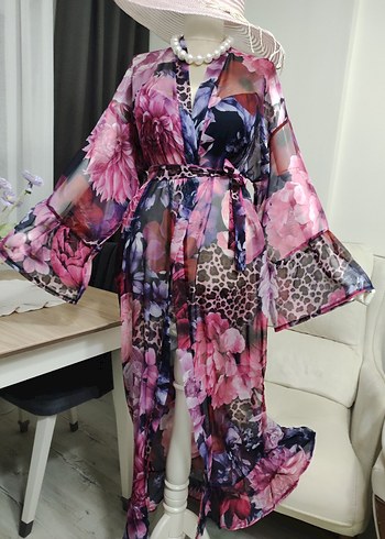 Uzun Pembe Bohem Kadın Kimono - Görsel 9