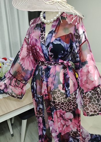 Uzun Pembe Bohem Kadın Kimono - Görsel 10