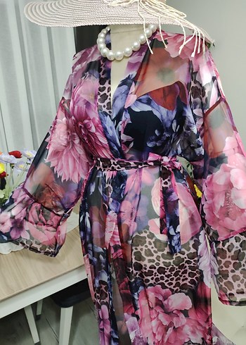 Uzun Pembe Bohem Kadın Kimono - Görsel 11