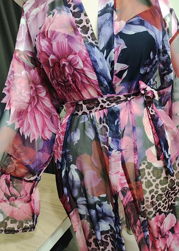 Uzun Pembe Bohem Kadın Kimono - Görsel 13