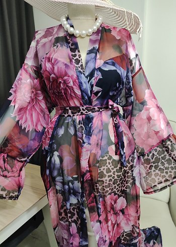 Uzun Pembe Bohem Kadın Kimono - Görsel 5