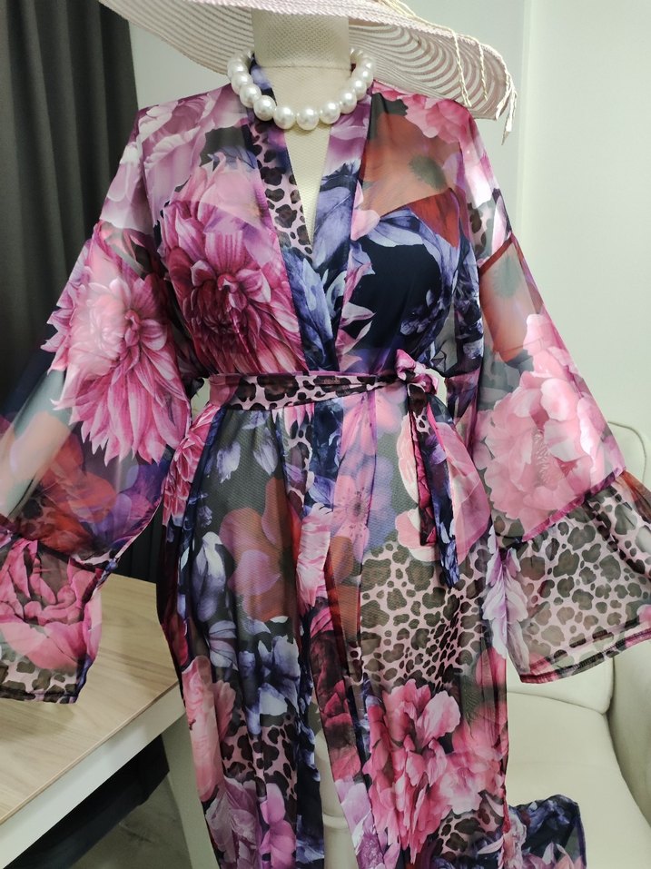 Uzun Pembe Bohem Kadın Kimono - Görsel 5