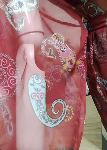 Bordo Renkli Bağcıklı Uzun Bohem Kimono - Görsel 8