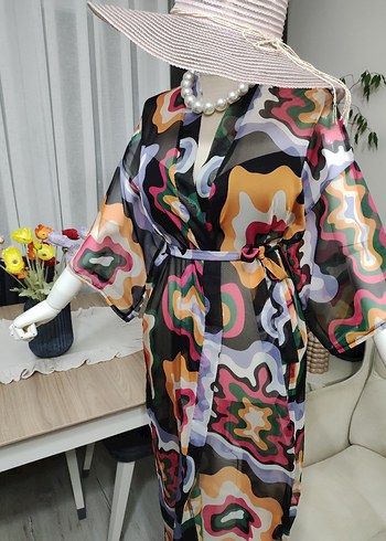 Renkli Batik Desenli Uzun Kadın Kimono - Görsel 5