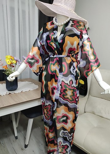 Renkli Batik Desenli Uzun Kadın Kimono - Görsel 6