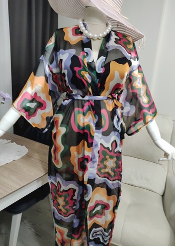 Renkli Batik Desenli Uzun Kadın Kimono - Görsel 7