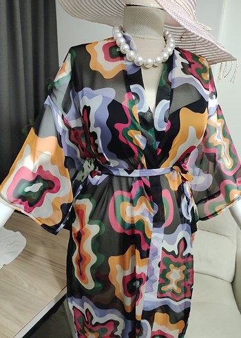Renkli Batik Desenli Uzun Kadın Kimono - Görsel 8