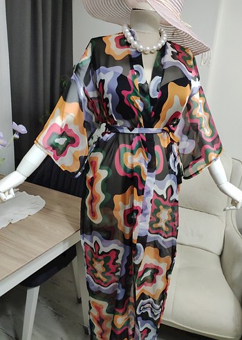 Renkli Batik Desenli Uzun Kadın Kimono - Görsel 3