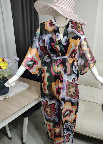 Renkli Batik Desenli Uzun Kadın Kimono - Görsel 2