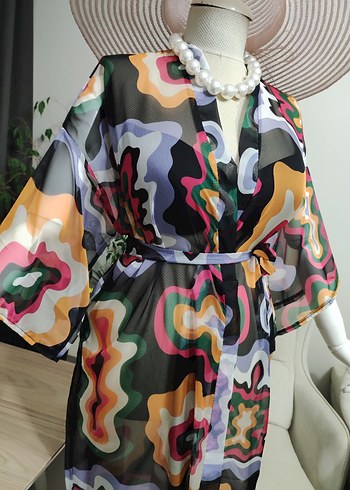 Renkli Batik Desenli Uzun Kadın Kimono - Görsel 9