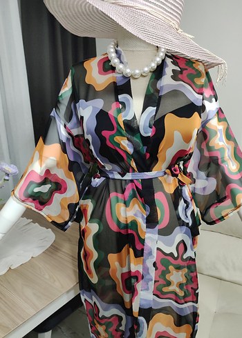 Renkli Batik Desenli Uzun Kadın Kimono - Görsel 4