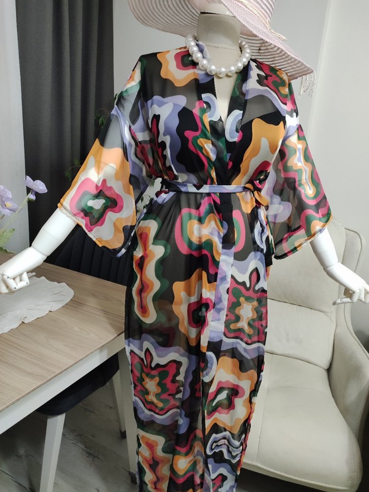 Renkli Batik Desenli Uzun Kadın Kimono - Görsel 3