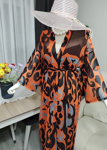 Renkli Desenli Uzun Kadın Kimono - Görsel 6