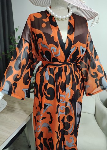 Renkli Desenli Uzun Kadın Kimono - Görsel 4