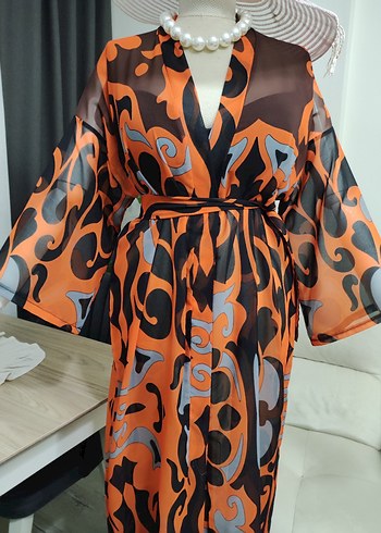 Renkli Desenli Uzun Kadın Kimono - Görsel 3