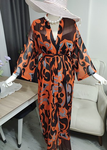 Renkli Desenli Uzun Kadın Kimono - Görsel 2