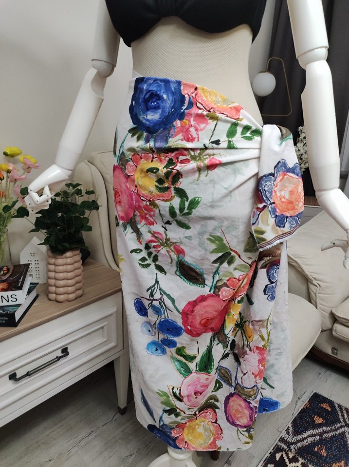 Çiçek Desenli Bohem Tarz Kadın Pareo - Görsel 2