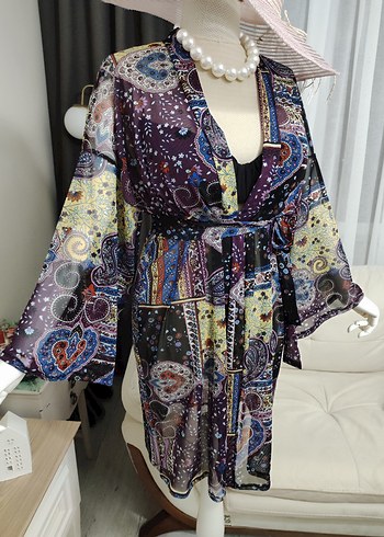 tül kumaş Renkli Bohem Pareo - Görsel 8