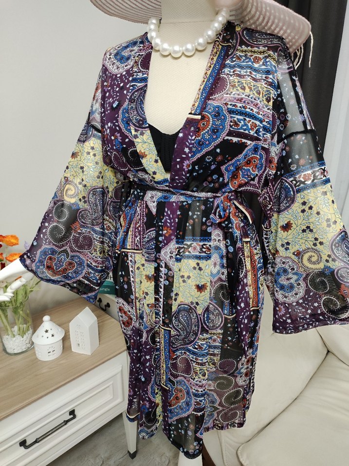 tül kumaş Renkli Bohem Pareo - Görsel 5